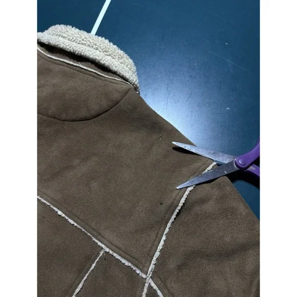 Vtg Aeropostale Faux Suede Leather Jacket Sherpa Lined Men's Large Brown 90s Y2K